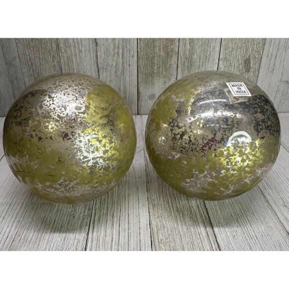 Vtg Glass Decor Silver and Golden Balls Ornamental Holiday Decor 4" DIA Set 2 - Picture 1 of 6